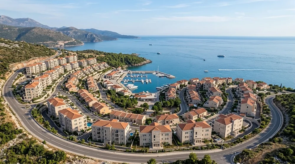 Moderní rezidenční zástavba a marina na poloostrově Luštica
