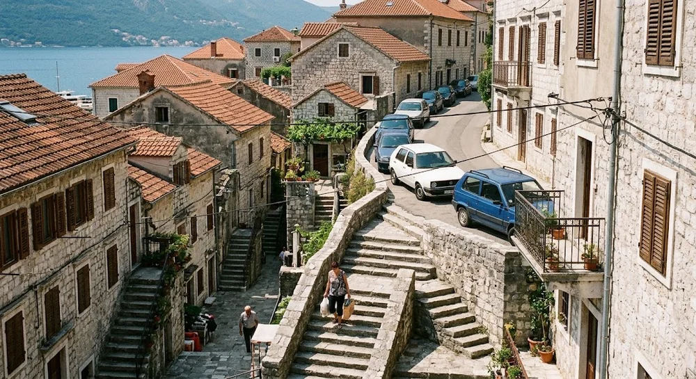 Schody a svažitý terén v Herceg Novi ovlivňují každodenní život