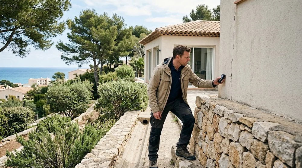 Technická kontrola opěrné zdi a drenáže u vily na Luštici