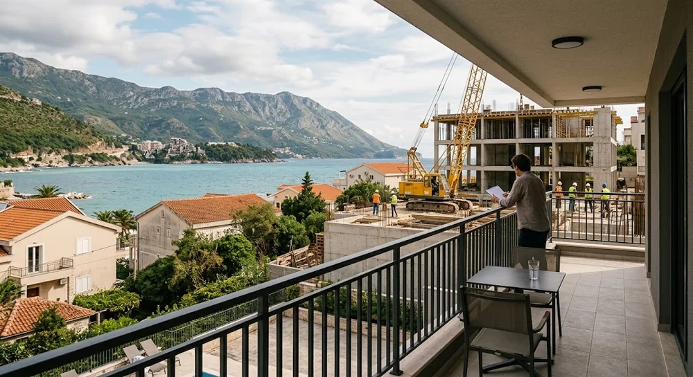 Kontrola budoucí výstavby před apartmánem s výhledem na moře