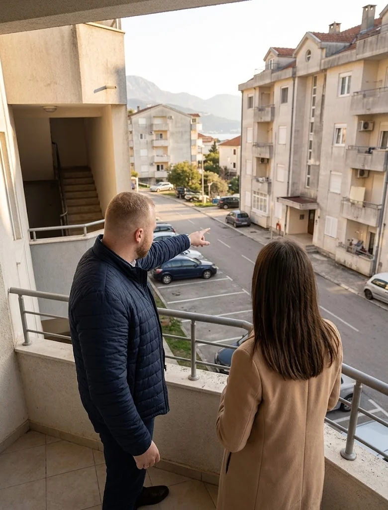 Prohlídka bytu a okolí před podpisem rezervace v Černé Hoře